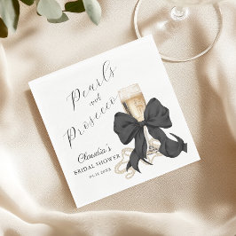 Servilleta De Papel Elegant Pearls & Prosecco Black Bow Bridal Shower