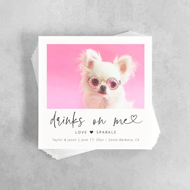 Servilleta De Papel Elegant Pet Photo Dog Wedding | Drinks On Me (Subido por el creador)