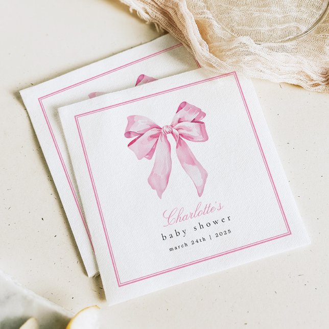 Servilleta De Papel Elegant Pink Bow Baby Shower  (Subido por el creador)