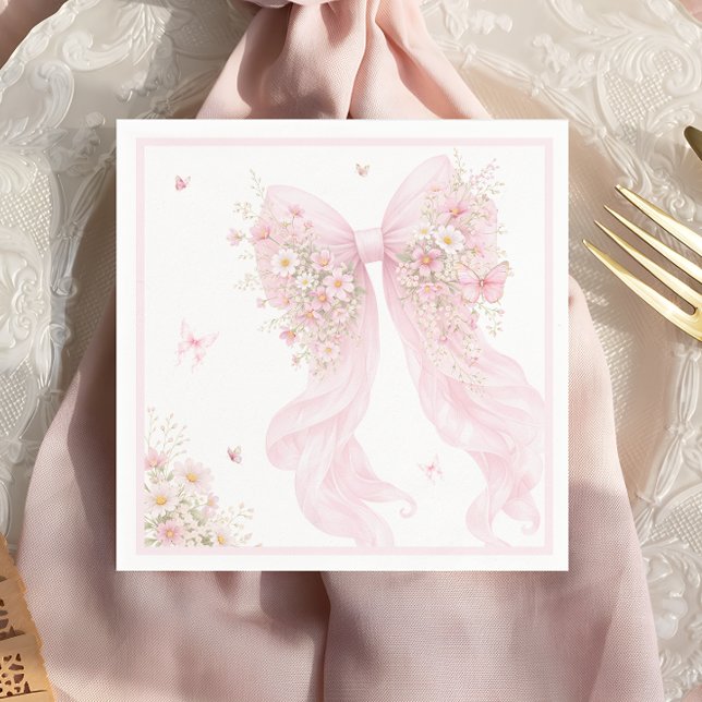 Servilleta De Papel Elegant Pink Bow Butterfly Baby Shower (Subido por el creador)