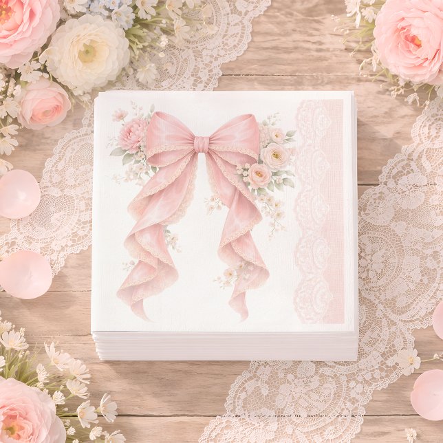 Servilleta De Papel Elegant Pink Bow Flower Girl Baby Shower (Subido por el creador)