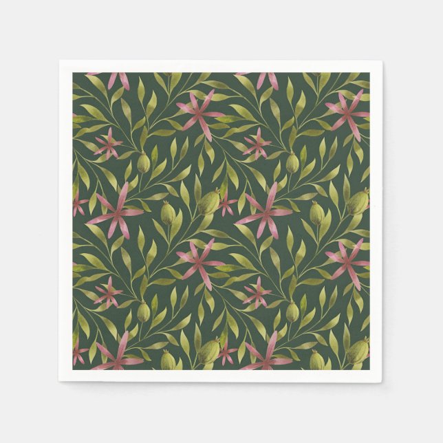 Servilleta De Papel Elegant Pink Flower Pattern on Dark Background (Anverso)