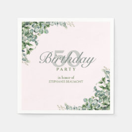 Servilleta De Papel Elegant Pink Green Flower Women's 50th Birthday 