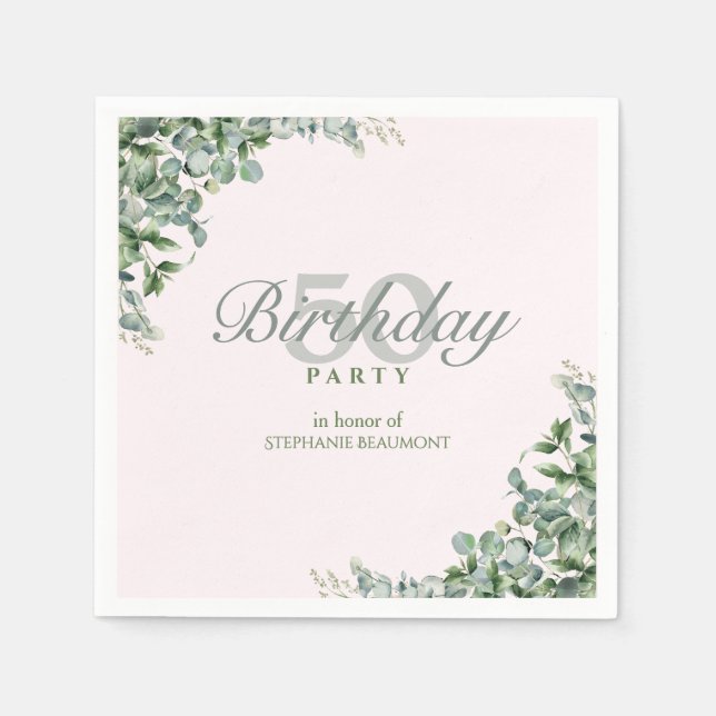 Servilleta De Papel Elegant Pink Green Flower Women's 50th Birthday  (Anverso)