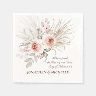 Servilleta De Papel Elegant Pink Ivory Boho Floral Wedding Bible Verse