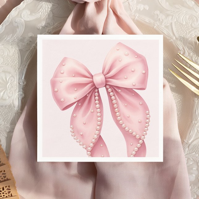 Servilleta De Papel Elegant Pink Pearl Bow Baby Shower (Subido por el creador)