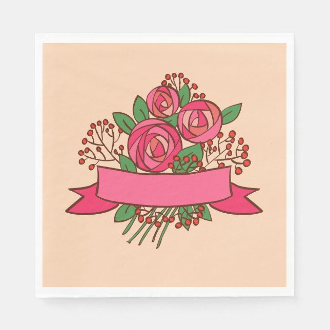 Servilleta De Papel Elegant Pink Rose Floral Bouquet (Anverso)