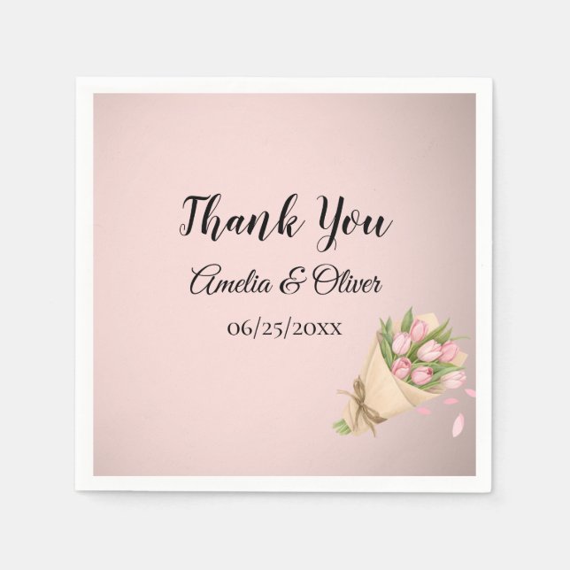 Servilleta De Papel Elegant Pink Tulips Bouquet Wedding (Anverso)