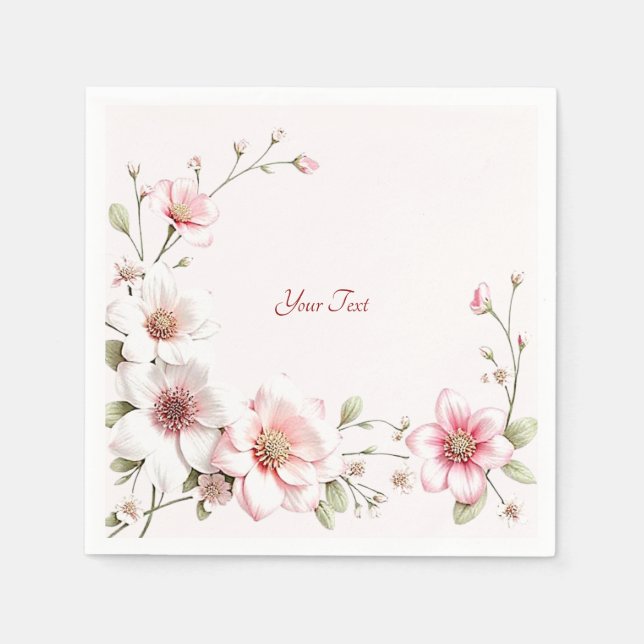 Servilleta De Papel Elegant Pink White Floral Napkins (Anverso)