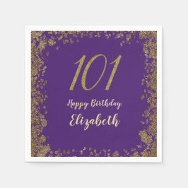 Servilleta De Papel Elegant Purple and Gold 101st Birthday