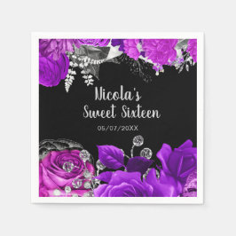Servilleta De Papel Elegant Purple and Silver Flowers Sweet Sixteen 