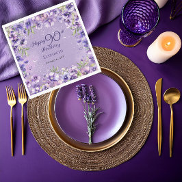 Servilleta De Papel Elegant Purple Floral Violets 90th Birthday Party