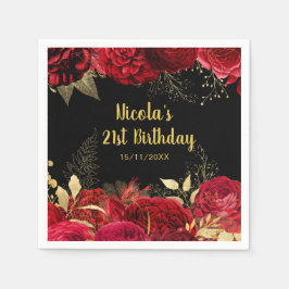 Servilleta De Papel Elegant Red and Gold Flowers Birthday Party
