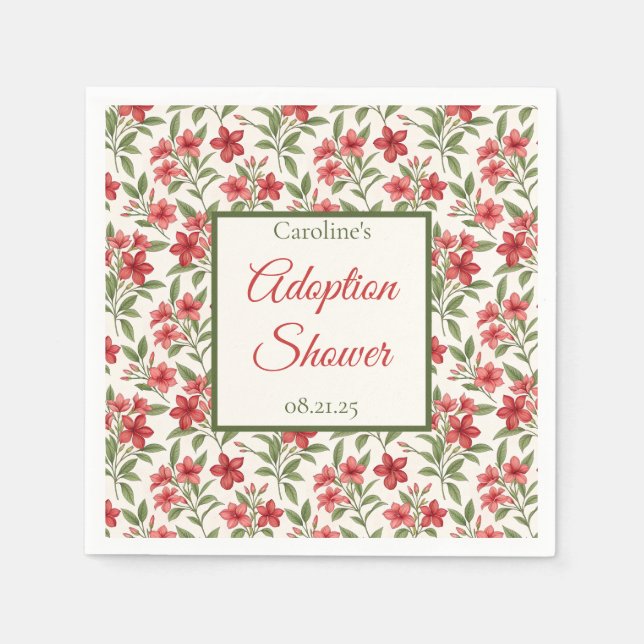 Servilleta De Papel Elegant Red Floral Botanical Adoption Shower (Anverso)