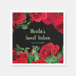 Servilleta De Papel Elegant Red Roses Flowers Sweet Sixteen
