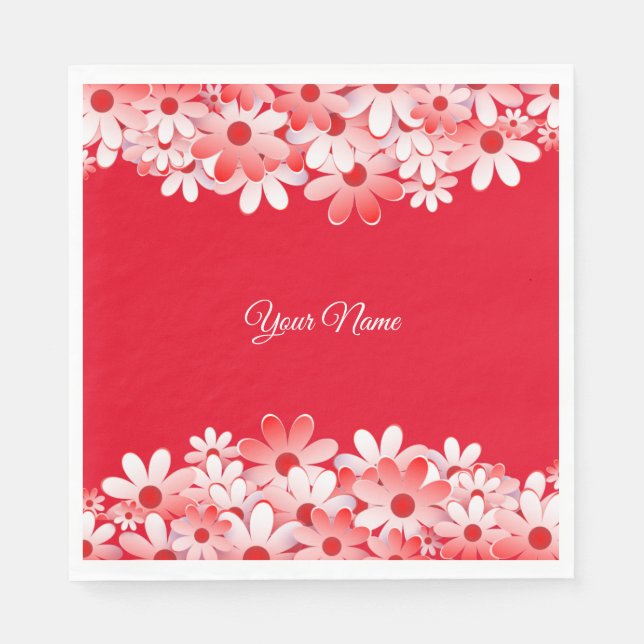 Servilleta De Papel Elegant Red White Floral Name Party (Anverso)