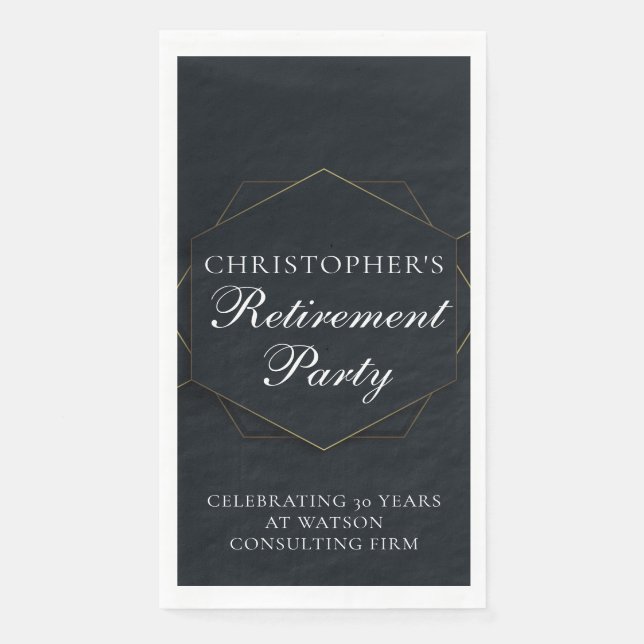Servilleta De Papel Elegant Retirement Party Customized Black Gold (Anverso)