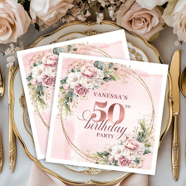 Servilleta De Papel Elegant Rose Gold Dusty Pink 50th Birthday Party  (Elegant Rose Gold Dusty Pink 50th Birthday Party Napkins

)