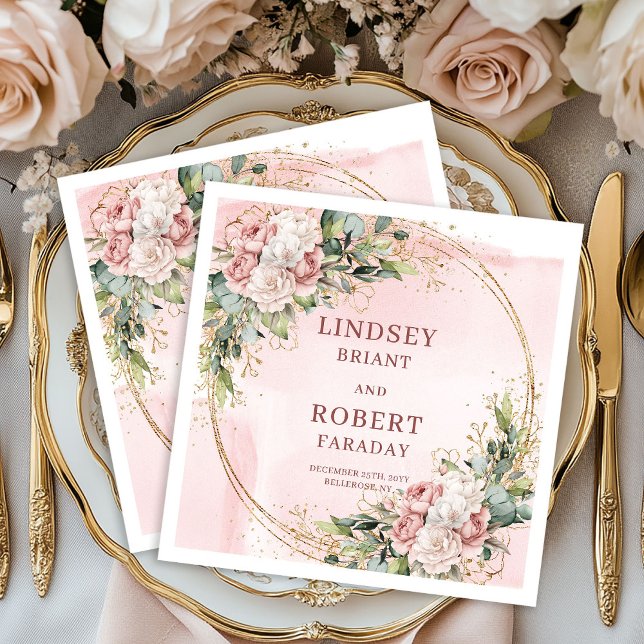 Servilleta De Papel Elegant Rose Gold Floral Eucalyptus Gold Glitter  (Elegant Rose Gold Floral Eucalyptus Gold Glitter Napkins)