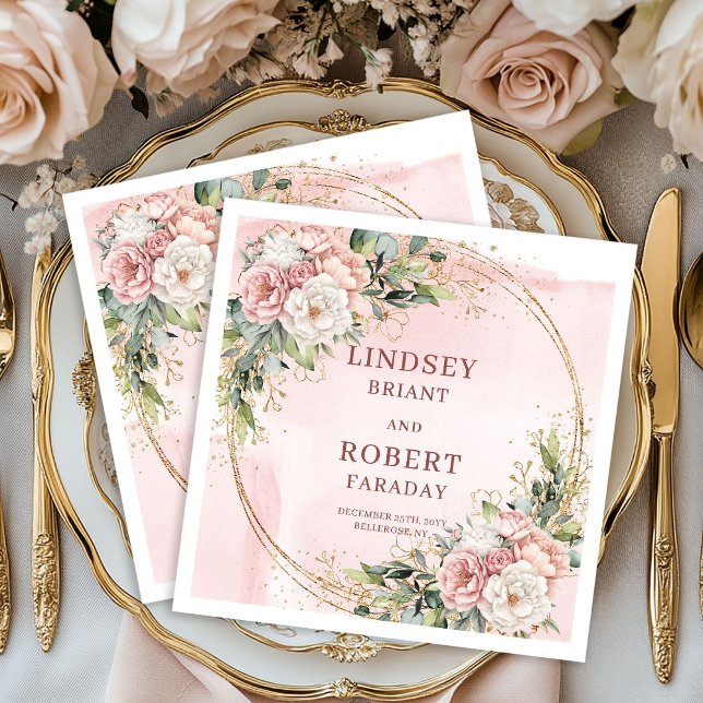 Servilleta De Papel Elegant Rose Gold Floral Wedding Paper Napkins (Elegant Rose Gold Floral Wedding Paper Napkins)