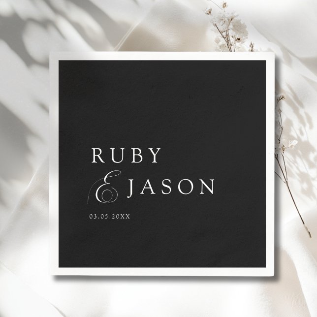 Servilleta De Papel Elegant Royal Black & White Script Wedding (Elegant Royal Ivory Black Script Wedding Napkins)