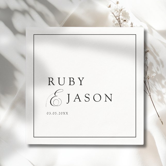 Servilleta De Papel Elegant Royal Black & White Script Wedding (Elegant Royal Black & White Script Wedding Napkins)