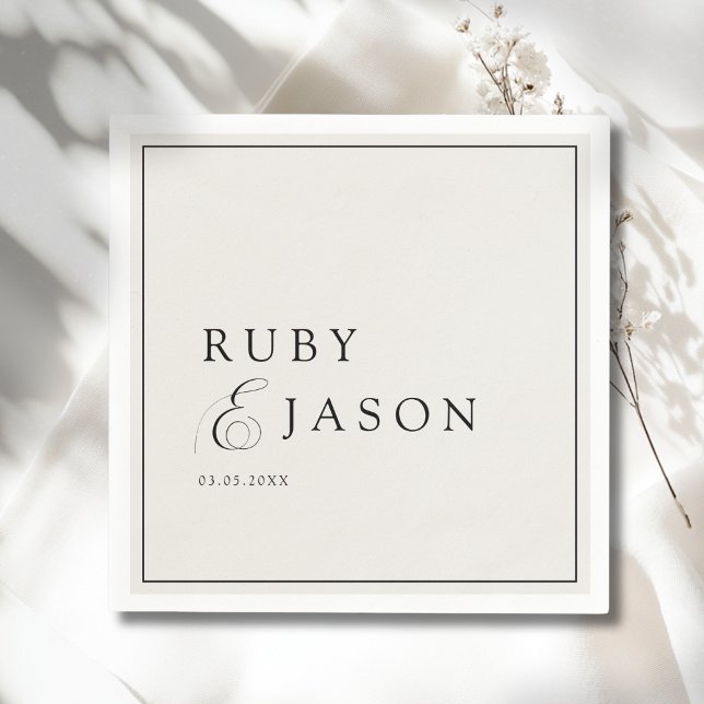 Servilleta De Papel Elegant Royal Ivory Black  Script Wedding (Elegant Royal Ivory Black Script Ampersand Custom Wedding Napkins)