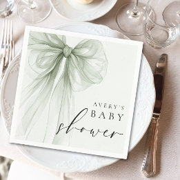 Servilleta De Papel Elegant Sage Green Bow Baby Shower
