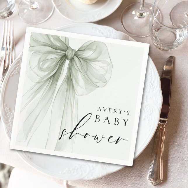 Servilleta De Papel Elegant Sage Green Bow Baby Shower (Subido por el creador)