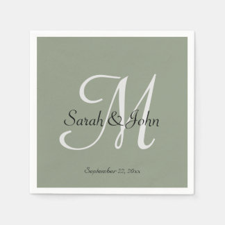 Servilleta De Papel Elegant Sage Green Script Name Monogram Wedding 