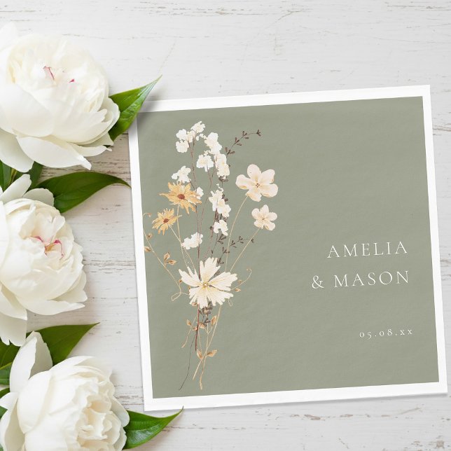Servilleta De Papel Elegant Sage Green Wildflower Bouquet Wedding  (Elegant Sage Green Wildflower Bouquet Wedding Napkins)