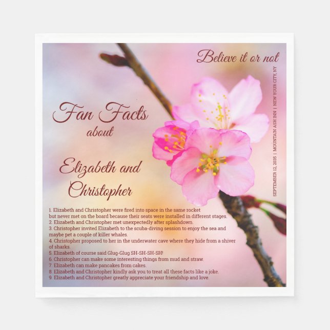 Servilleta De Papel Elegant Sakura Cherry Blossoms And Fun Facts (Anverso)