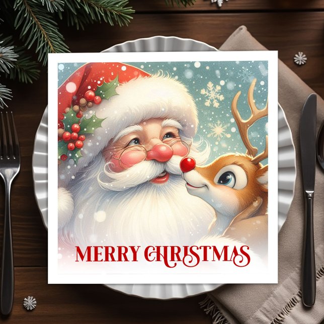 Servilleta De Papel Elegant Santa and Rudolph Christmas Dinner Party   (Elegant Santa and Rudolph Christmas Dinner Party Napkins

)