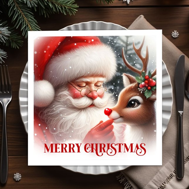 Servilleta De Papel Elegant Santa and Rudolph Christmas Party Dinner  (Elegant Santa and Rudolph Christmas Party Dinner Napkins

)