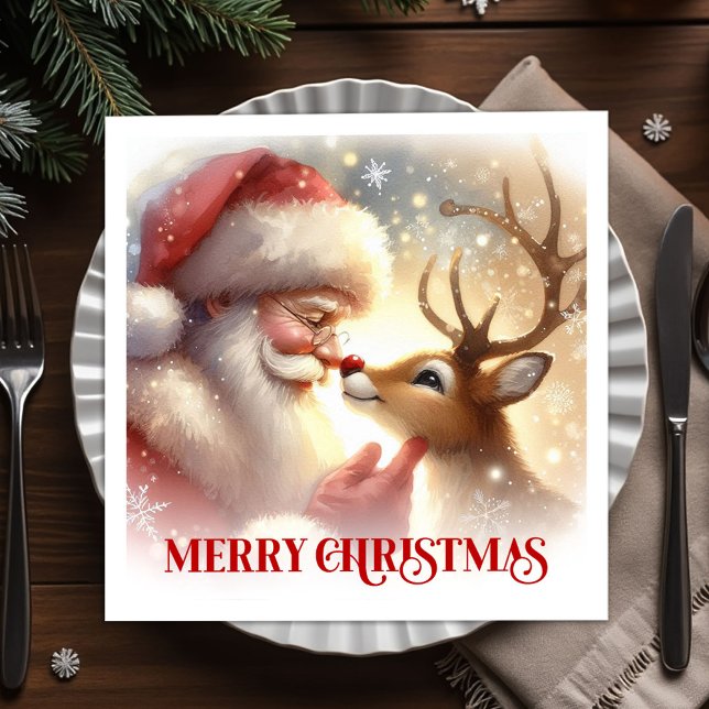 Servilleta De Papel Elegant Santa and Rudolph Holiday Dinner Party  (Elegant Santa and Rudolph Holiday Dinner Party Napkins

)