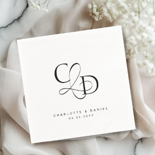 Servilleta De Papel Elegant Script Ampersand Blanco Negro Boda