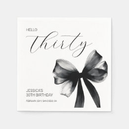Servilleta De Papel Elegant Script Black Bow 30th Birthday Party