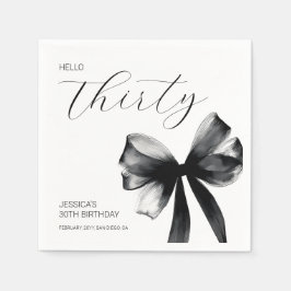 Servilleta De Papel Elegant Script Black Bow 30th Birthday Party