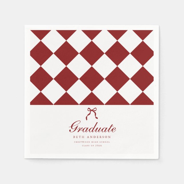 Servilleta De Papel Elegant Script Checkered Coquette Graduation Party (Anverso)