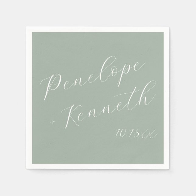 Servilleta De Papel Elegant Script Dusty Sage Green Wedding Custom  (Anverso)