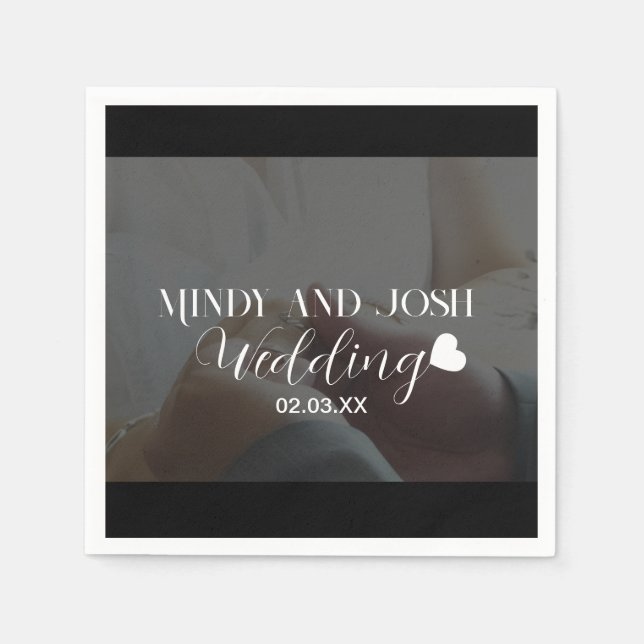 Servilleta De Papel Elegant Script floating heart Photo Black (Anverso)