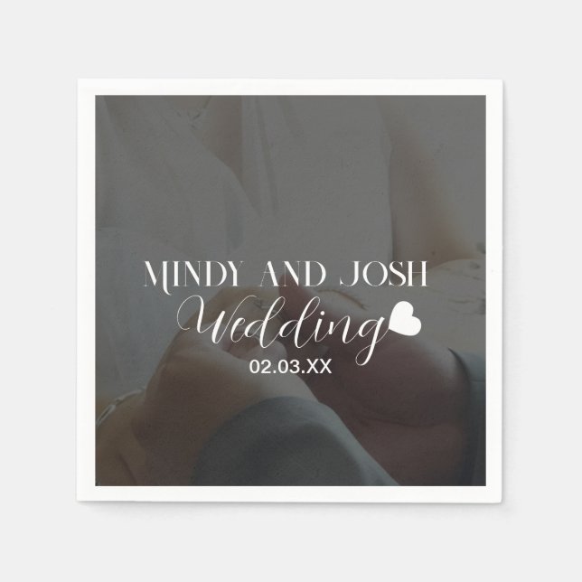 Servilleta De Papel Elegant Script Heart Photo  (Anverso)