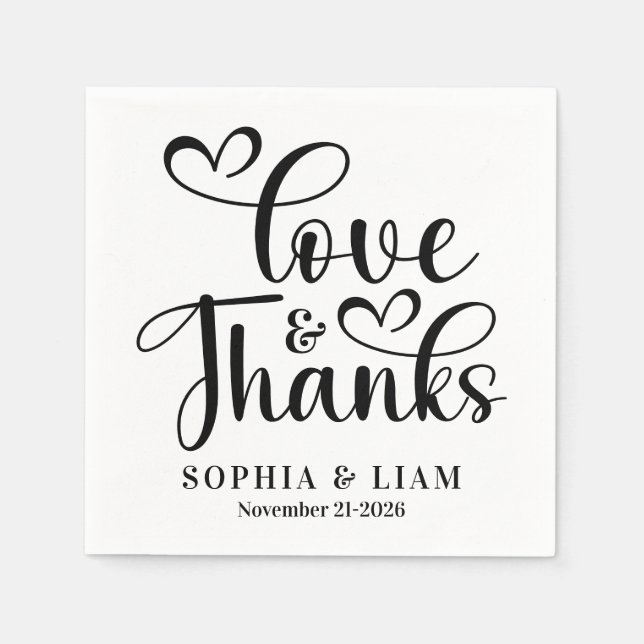 Servilleta De Papel Elegant Script Love and Thanks Wedding (Anverso)