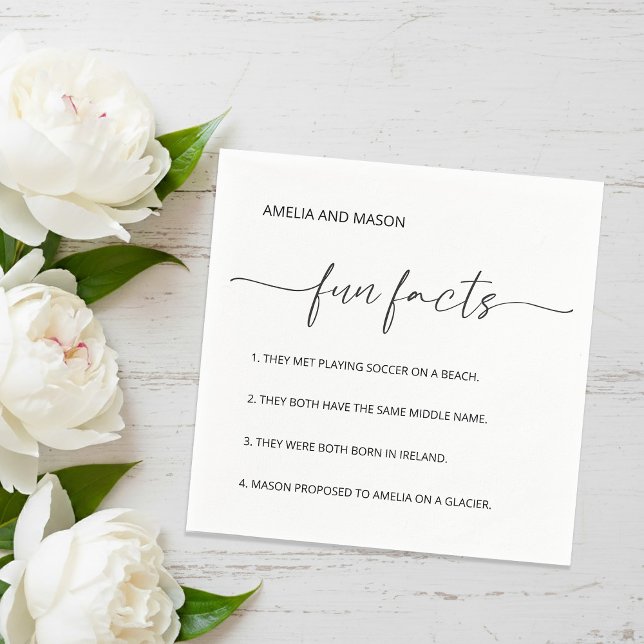 Servilleta De Papel Elegant Script Minimalist Fun Facts Wedding (Elegant Script Minimalist Fun Facts Wedding Napkins)