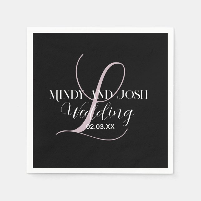 Servilleta De Papel Elegant Script Rose Initial Wedding Favor  (Anverso)