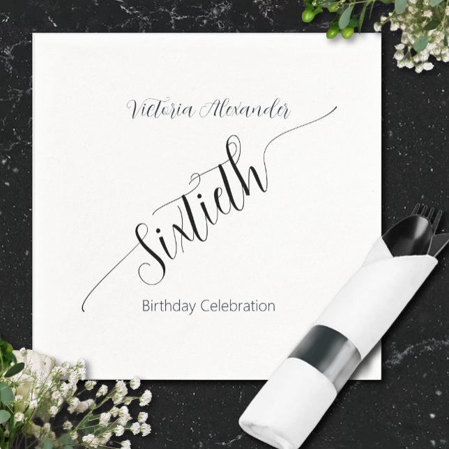 Servilleta De Papel Elegant Script Sixtieth Birthday Celebration (Elegant Script Sixtieth Birthday Celebration Napkins )