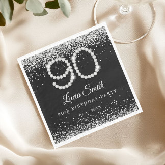 Servilleta De Papel Elegant Silver Diamonds 90th Birthday Party 