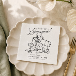 Servilleta De Papel Elegant Sketched Golden Retriever Engagement Party