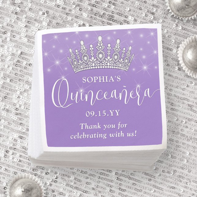 Servilleta De Papel Elegant Sparkles Quinceañera Crown Lilac Purple (Subido por el creador)