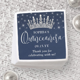 Servilleta De Papel Elegant Sparkles Quinceañera Crown Navy Blue